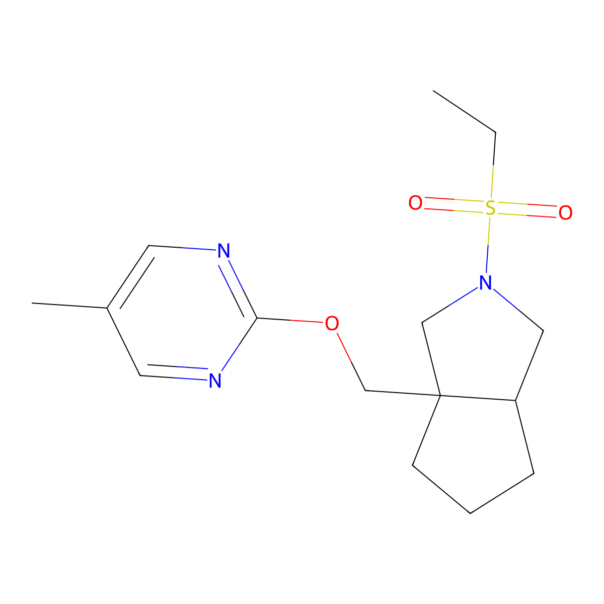 2-{[2-(Ethanesulfonyl)-octahydrocyclopenta[c]pyrrol-3a-yl]methoxy}-5-methylpyrimidine molecular structure, CAS 2549045-36-3