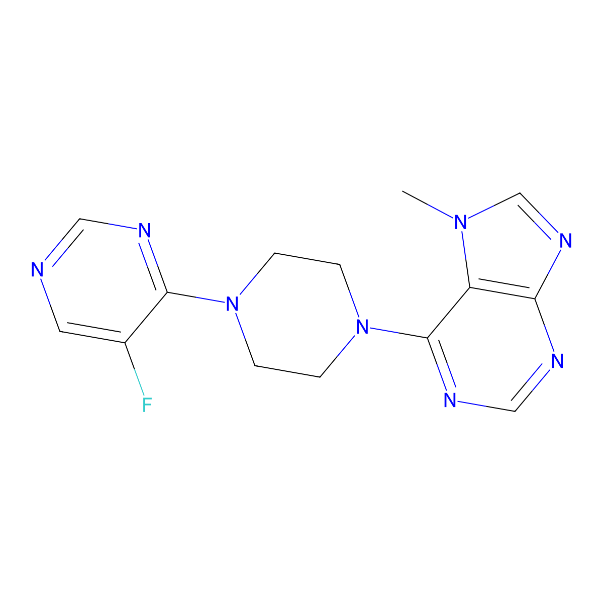 6-[4-(5-fluoropyrimidin-4-yl)piperazin-1-yl]-7-methyl-7H-purine molecular structure, CAS 2549045-39-6