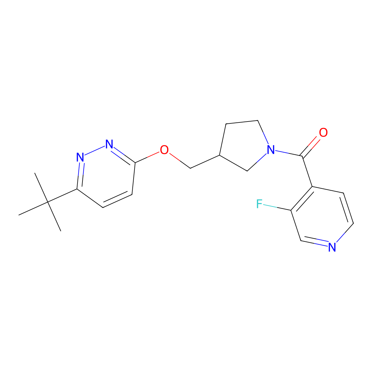 3-Tert-butyl-6-{[1-(3-fluoropyridine-4-carbonyl)pyrrolidin-3-yl]methoxy}pyridazine molecular structure, CAS 2549045-40-9