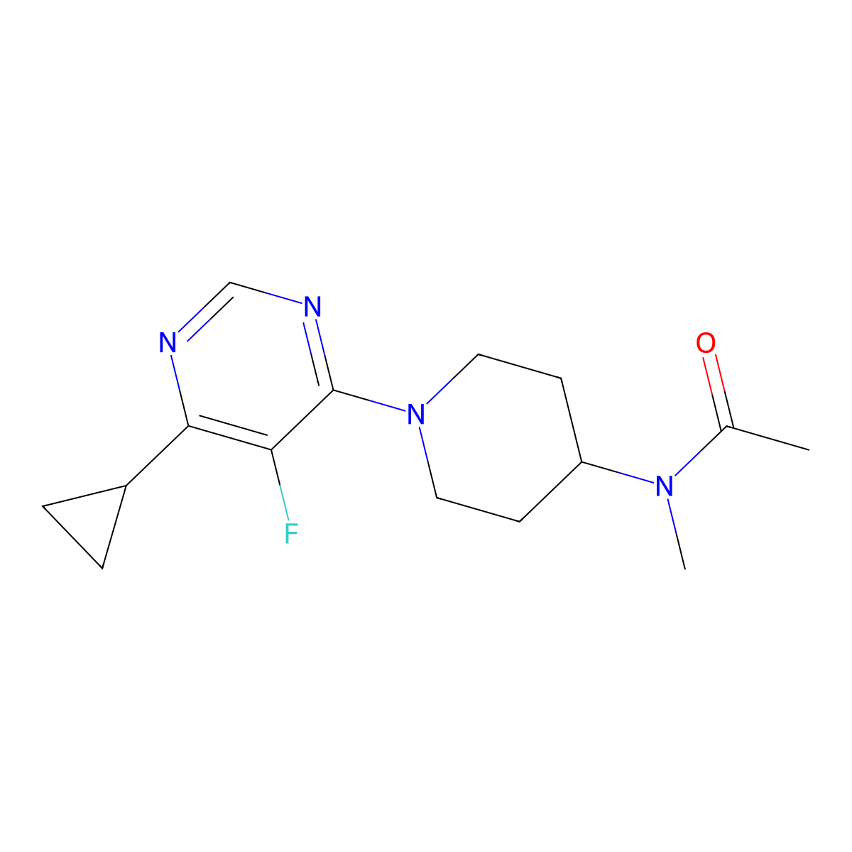 N-[1-(6-cyclopropyl-5-fluoropyrimidin-4-yl)piperidin-4-yl]-N-methylacetamide molecular structure, CAS 2549045-42-1