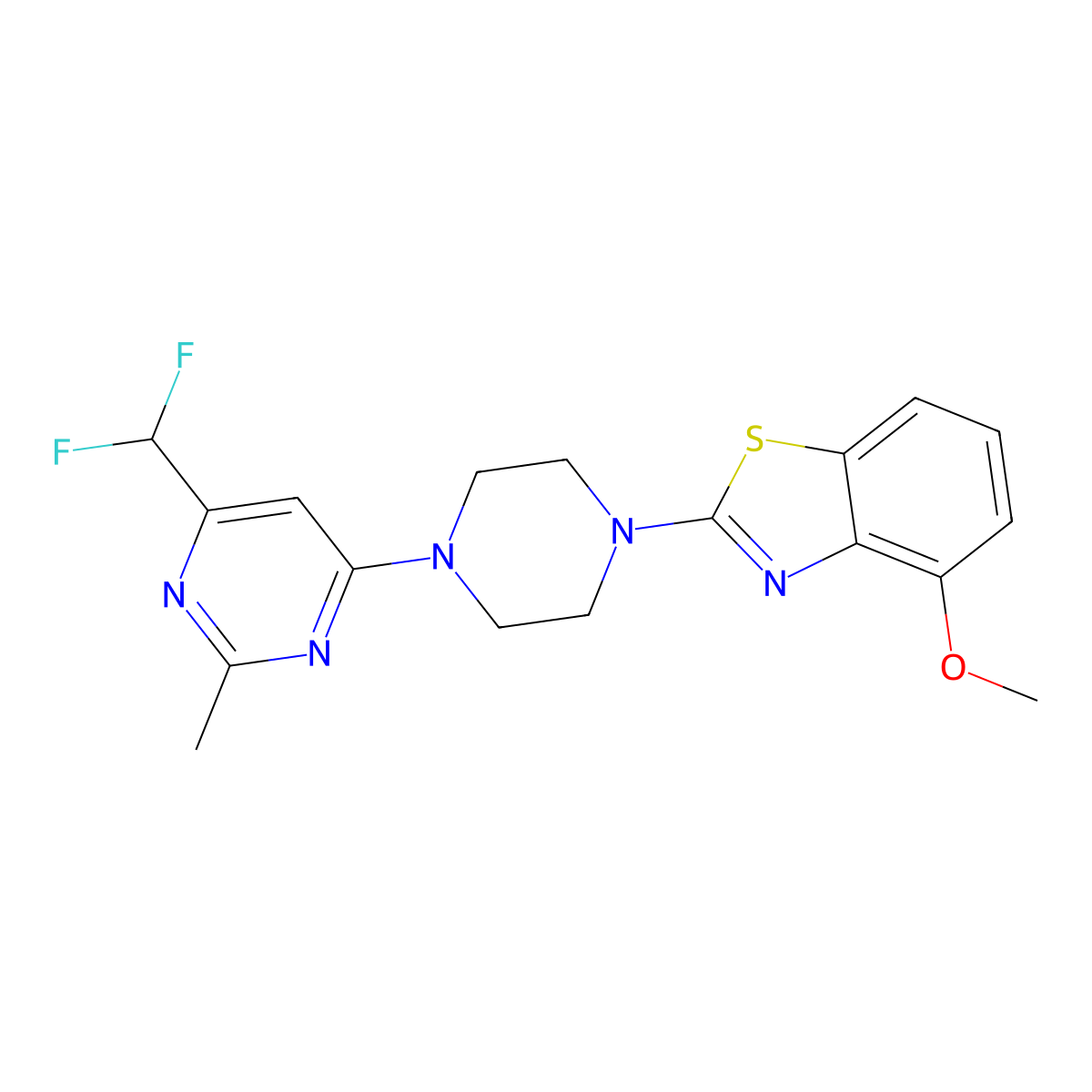 2-{4-[6-(Difluoromethyl)-2-methylpyrimidin-4-yl]piperazin-1-yl}-4-methoxy-1,3-benzothiazole molecular structure, CAS 2549045-43-2