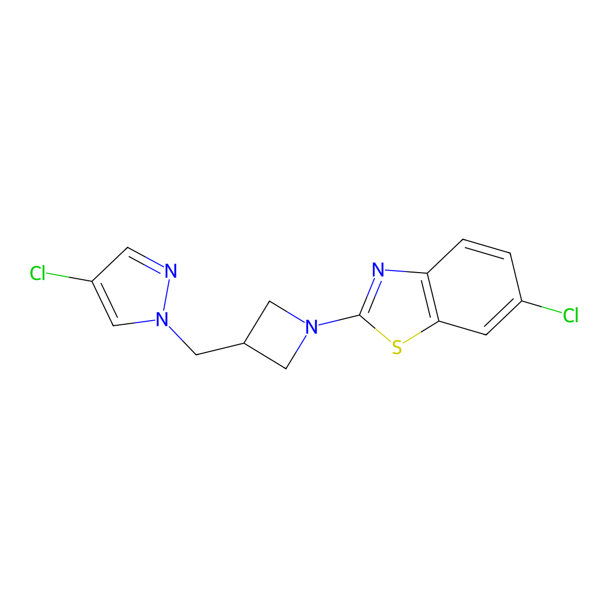 6-chloro-2-{3-[(4-chloro-1H-pyrazol-1-yl)methyl]azetidin-1-yl}-1,3-benzothiazole molecular structure, CAS 2549045-44-3