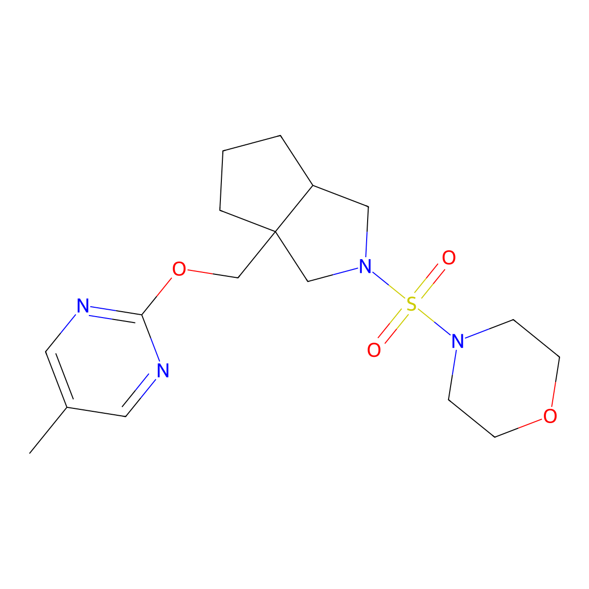 4-[(3a-{[(5-Methylpyrimidin-2-yl)oxy]methyl}-octahydrocyclopenta[c]pyrrol-2-yl)sulfonyl]morpholine molecular structure, CAS 2549045-45-4