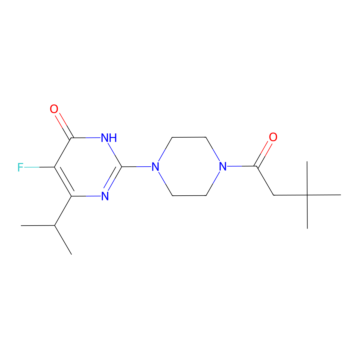 2-[4-(3,3-Dimethylbutanoyl)piperazin-1-yl]-5-fluoro-6-(propan-2-yl)-3,4-dihydropyrimidin-4-one molecular structure, CAS 2549045-46-5