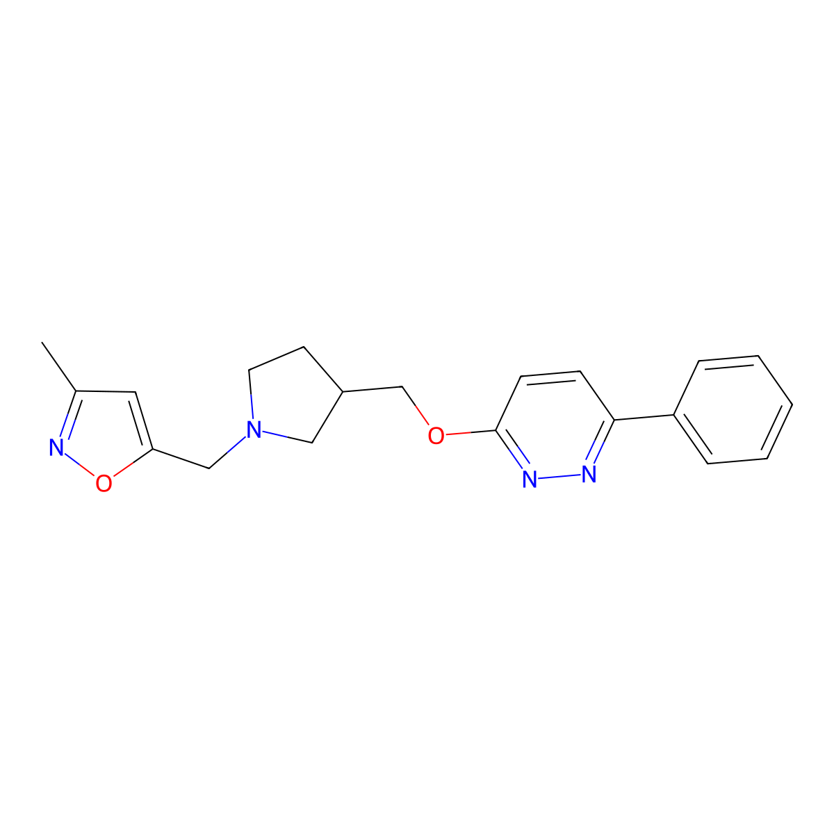 3-({1-[(3-Methyl-1,2-oxazol-5-yl)methyl]pyrrolidin-3-yl}methoxy)-6-phenylpyridazine molecular structure, CAS 2549045-50-1