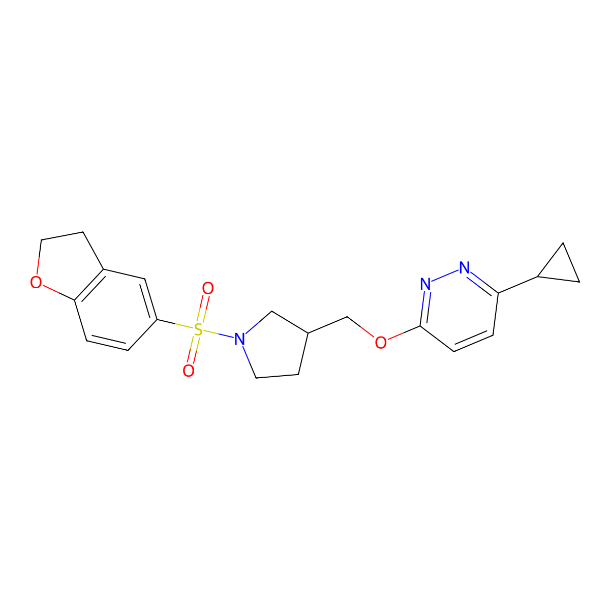 3-Cyclopropyl-6-{[1-(2,3-dihydro-1-benzofuran-5-sulfonyl)pyrrolidin-3-yl]methoxy}pyridazine molecular structure, CAS 2549045-54-5