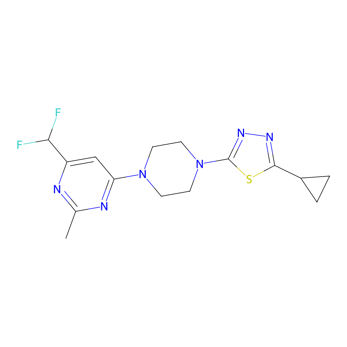 4-[4-(5-Cyclopropyl-1,3,4-thiadiazol-2-yl)piperazin-1-yl]-6-(difluoromethyl)-2-methylpyrimidine molecular structure, CAS 2549045-59-0