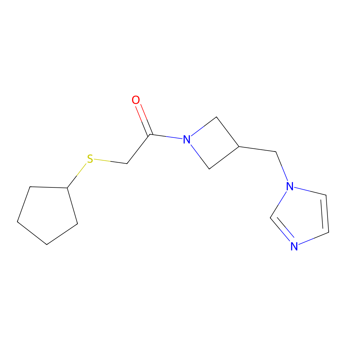 2-(cyclopentylsulfanyl)-1-{3-[(1H-imidazol-1-yl)methyl]azetidin-1-yl}ethan-1-one molecular structure, CAS 2549045-64-7