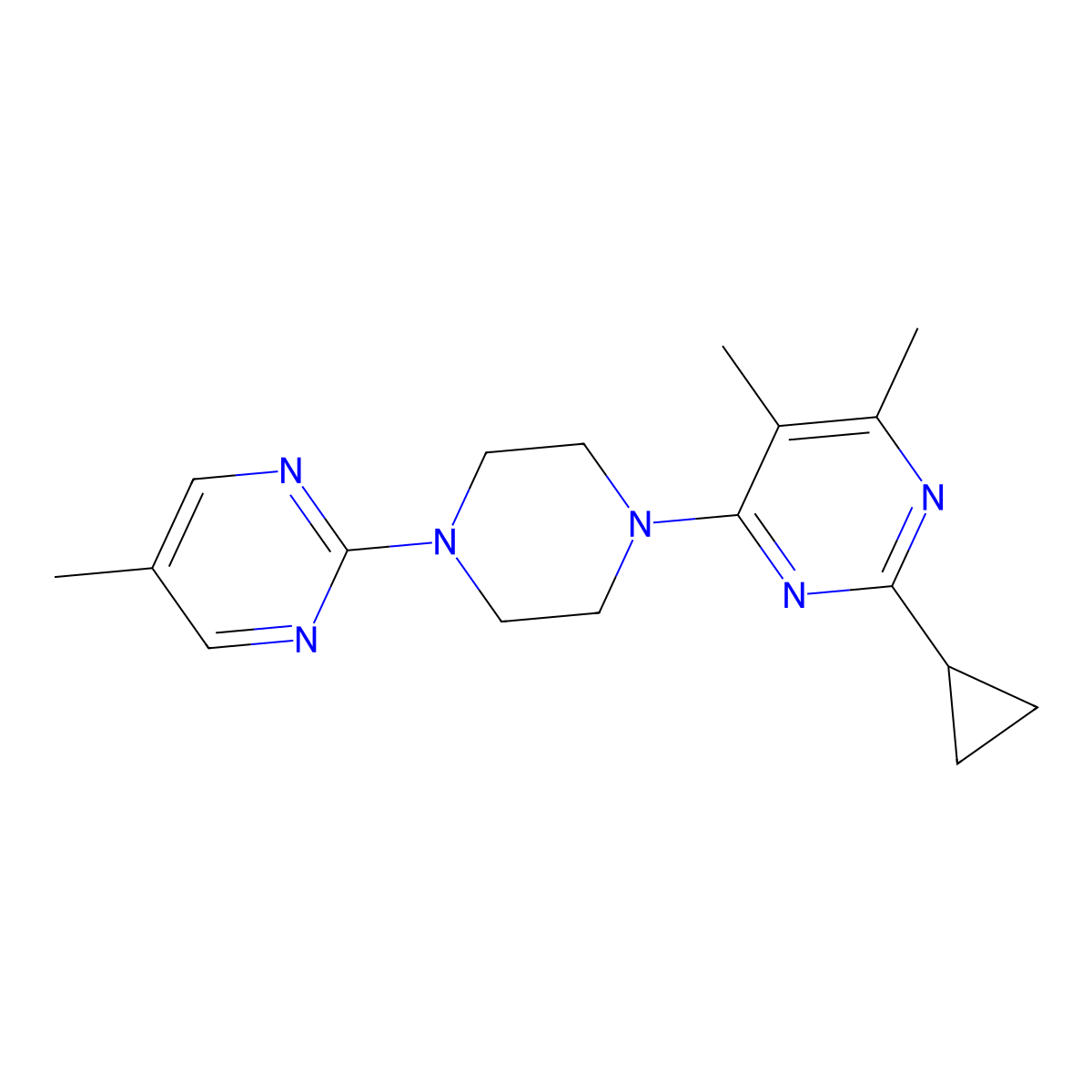 2-Cyclopropyl-4,5-dimethyl-6-[4-(5-methylpyrimidin-2-yl)piperazin-1-yl]pyrimidine molecular structure, CAS 2549045-66-9