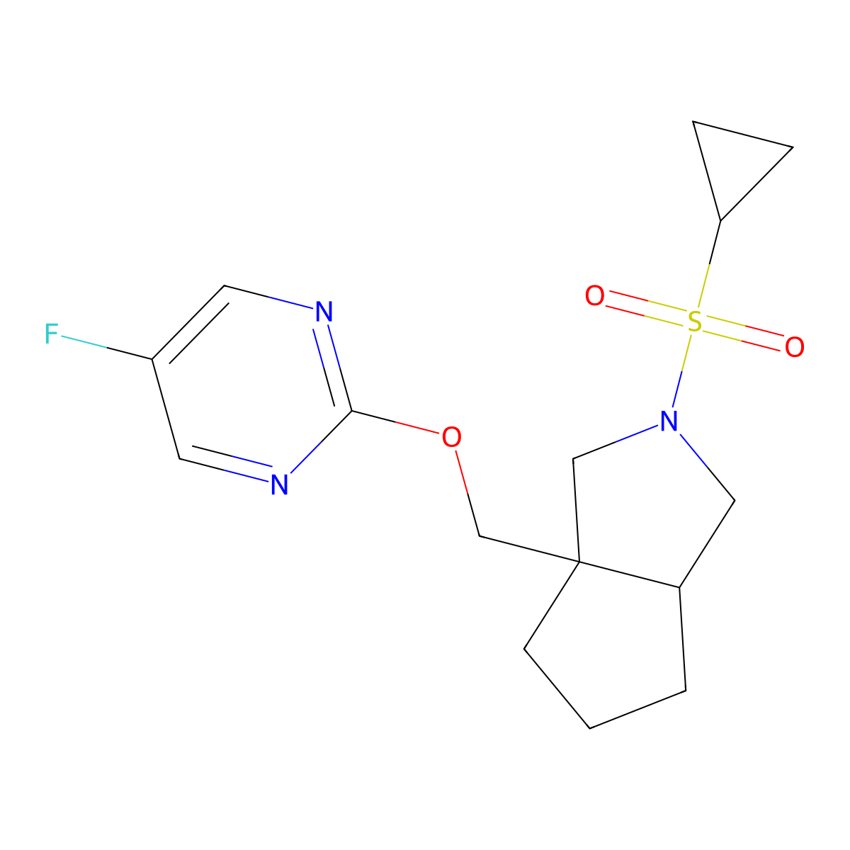 2-{[2-(Cyclopropanesulfonyl)-octahydrocyclopenta[c]pyrrol-3a-yl]methoxy}-5-fluoropyrimidine molecular structure, CAS 2549045-68-1