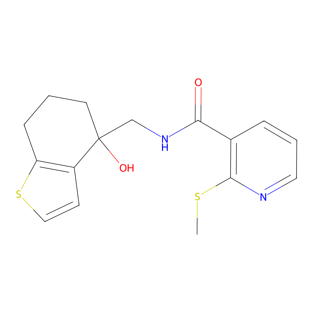 N-[(4-hydroxy-4,5,6,7-tetrahydro-1-benzothiophen-4-yl)methyl]-2-(methylsulfanyl)pyridine-3-carboxamide molecular structure, CAS 2549045-69-2