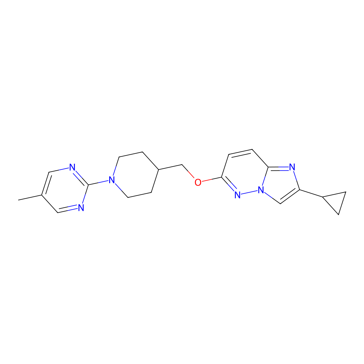 2-{4-[({2-Cyclopropylimidazo[1,2-b]pyridazin-6-yl}oxy)methyl]piperidin-1-yl}-5-methylpyrimidine molecular structure, CAS 2549045-74-9