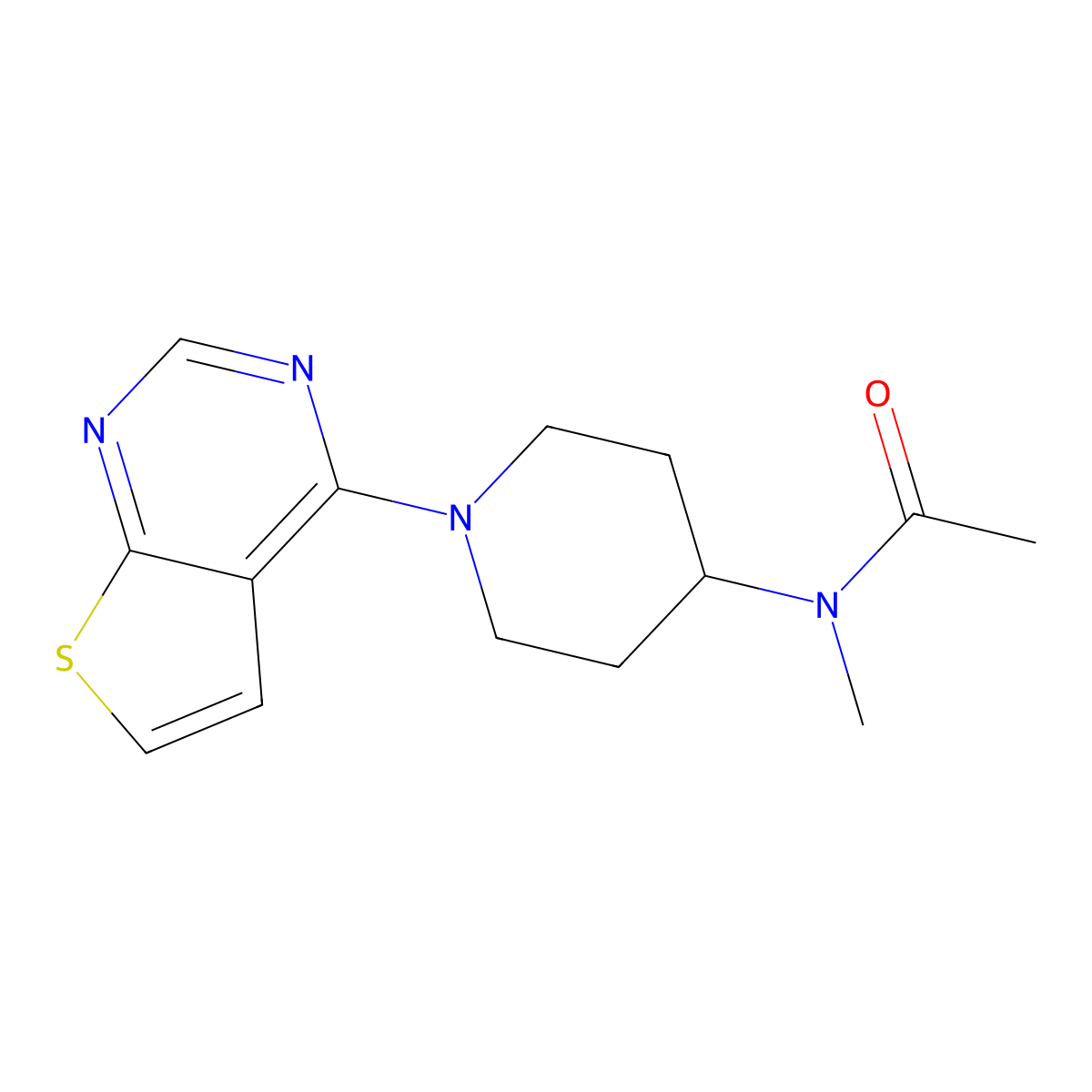 N-methyl-N-(1-{thieno[2,3-d]pyrimidin-4-yl}piperidin-4-yl)acetamide molecular structure, CAS 2549045-75-0