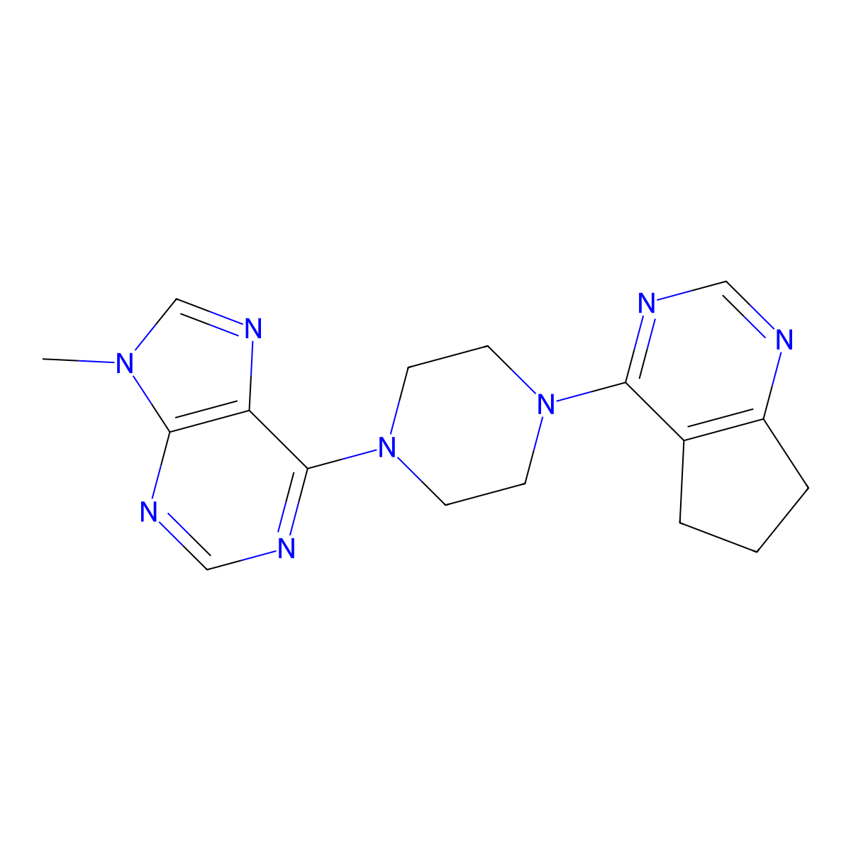 6-(4-{5H,6H,7H-cyclopenta[d]pyrimidin-4-yl}piperazin-1-yl)-9-methyl-9H-purine molecular structure, CAS 2549045-76-1