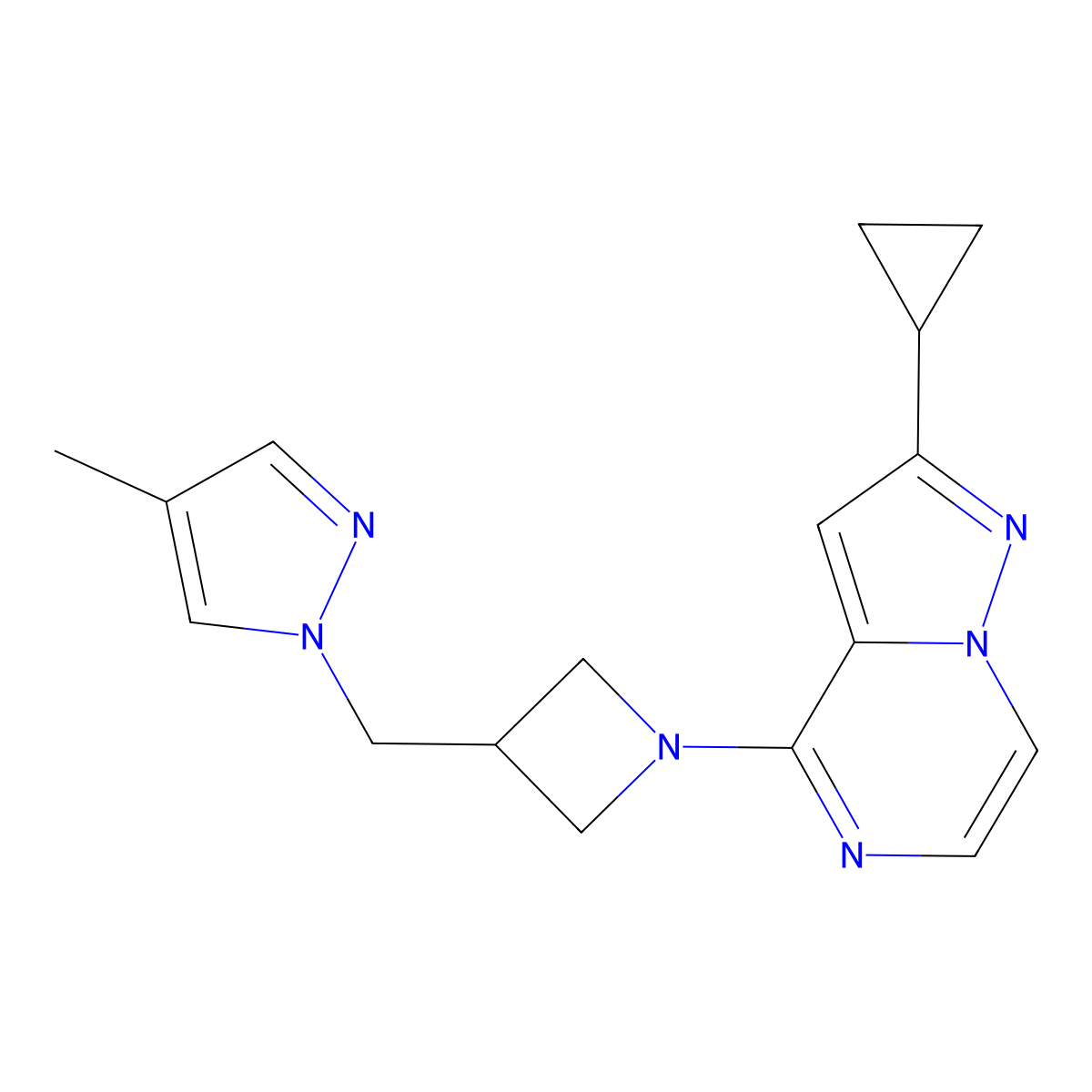 1-[(1-{2-cyclopropylpyrazolo[1,5-a]pyrazin-4-yl}azetidin-3-yl)methyl]-4-methyl-1H-pyrazole molecular structure, CAS 2549045-81-8