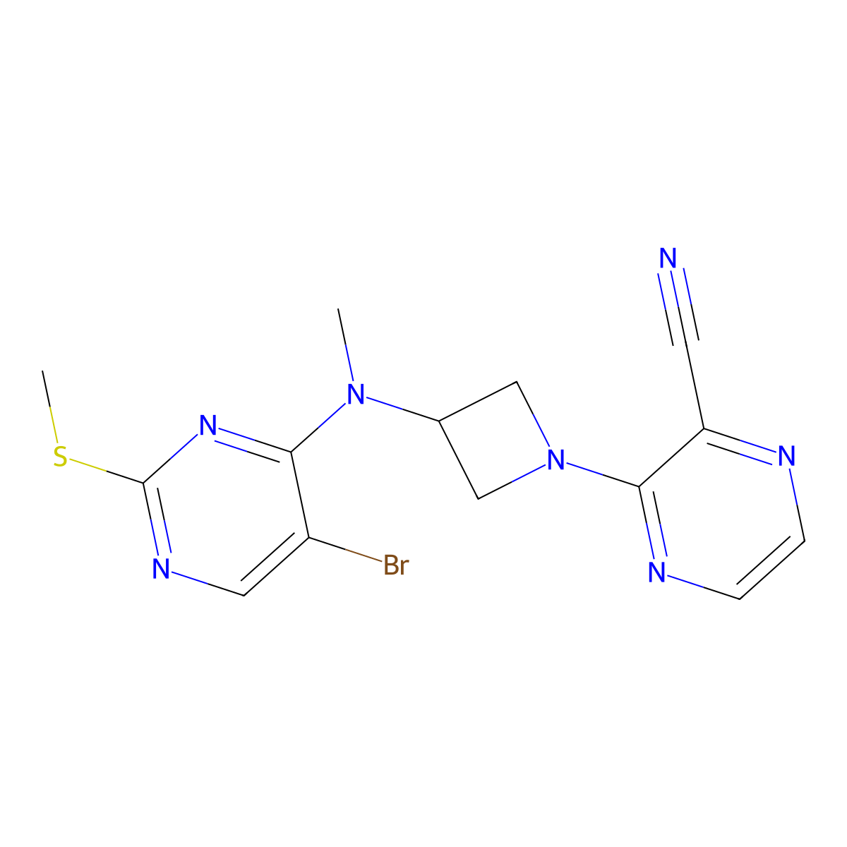 3-(3-{[5-Bromo-2-(methylsulfanyl)pyrimidin-4-yl](methyl)amino}azetidin-1-yl)pyrazine-2-carbonitrile molecular structure, CAS 2549045-84-1