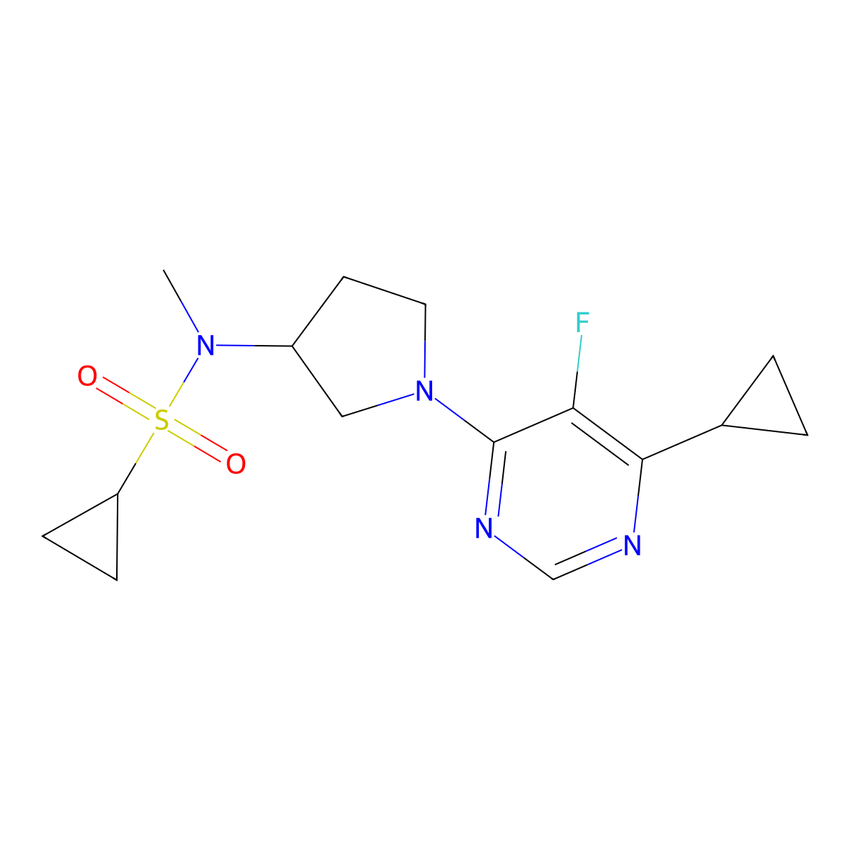 N-[1-(6-cyclopropyl-5-fluoropyrimidin-4-yl)pyrrolidin-3-yl]-N-methylcyclopropanesulfonamide molecular structure, CAS 2549046-01-5