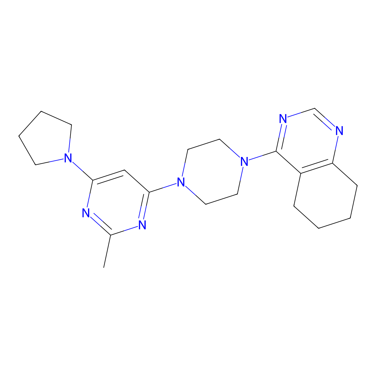4-{4-[2-Methyl-6-(pyrrolidin-1-yl)pyrimidin-4-yl]piperazin-1-yl}-5,6,7,8-tetrahydroquinazoline molecular structure, CAS 2549046-21-9