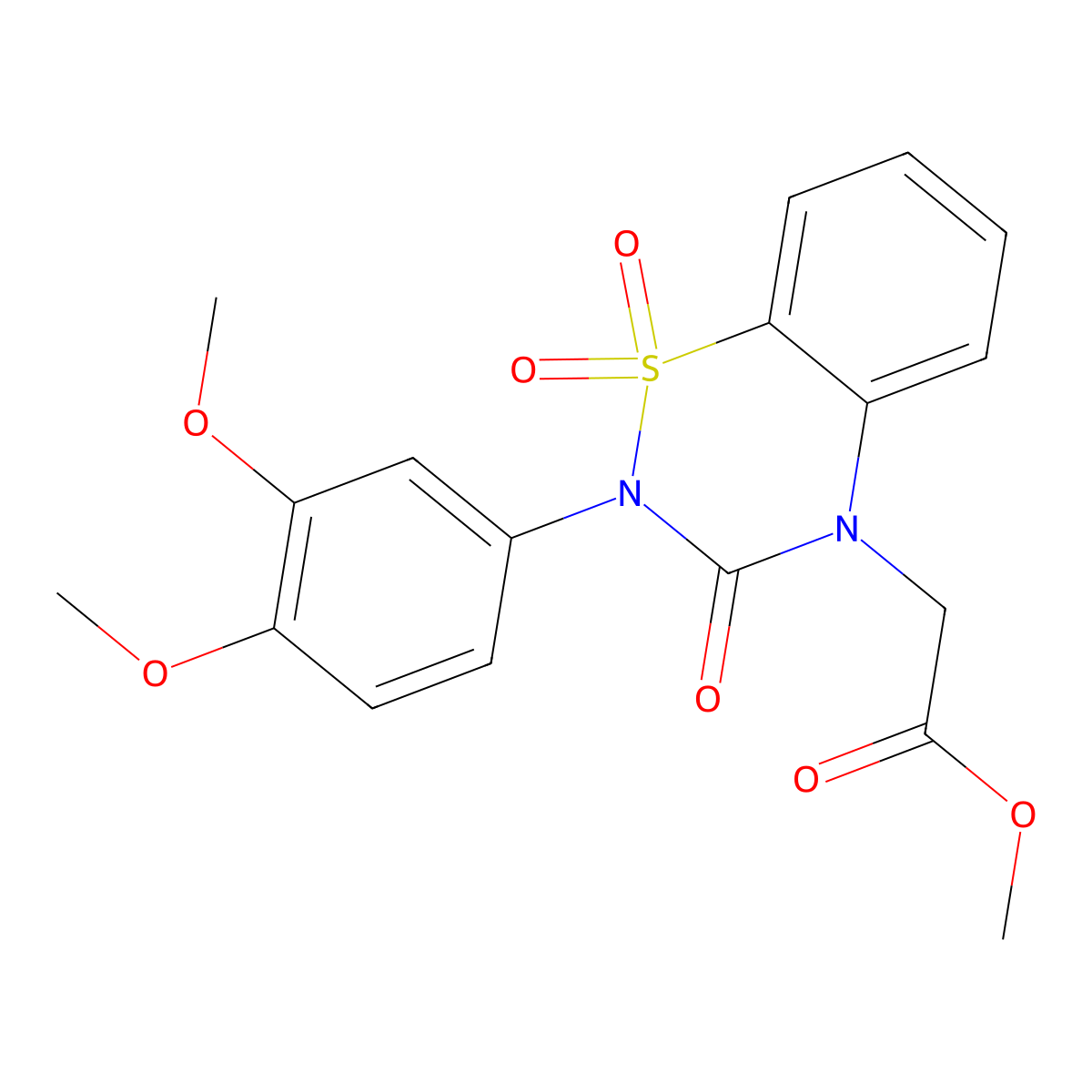 Methyl 2-[2-(3,4-dimethoxyphenyl)-1,1,3-trioxo-1lambda6,2,4-benzothiadiazin-4-yl]acetate molecular structure, CAS 2549046-23-1
