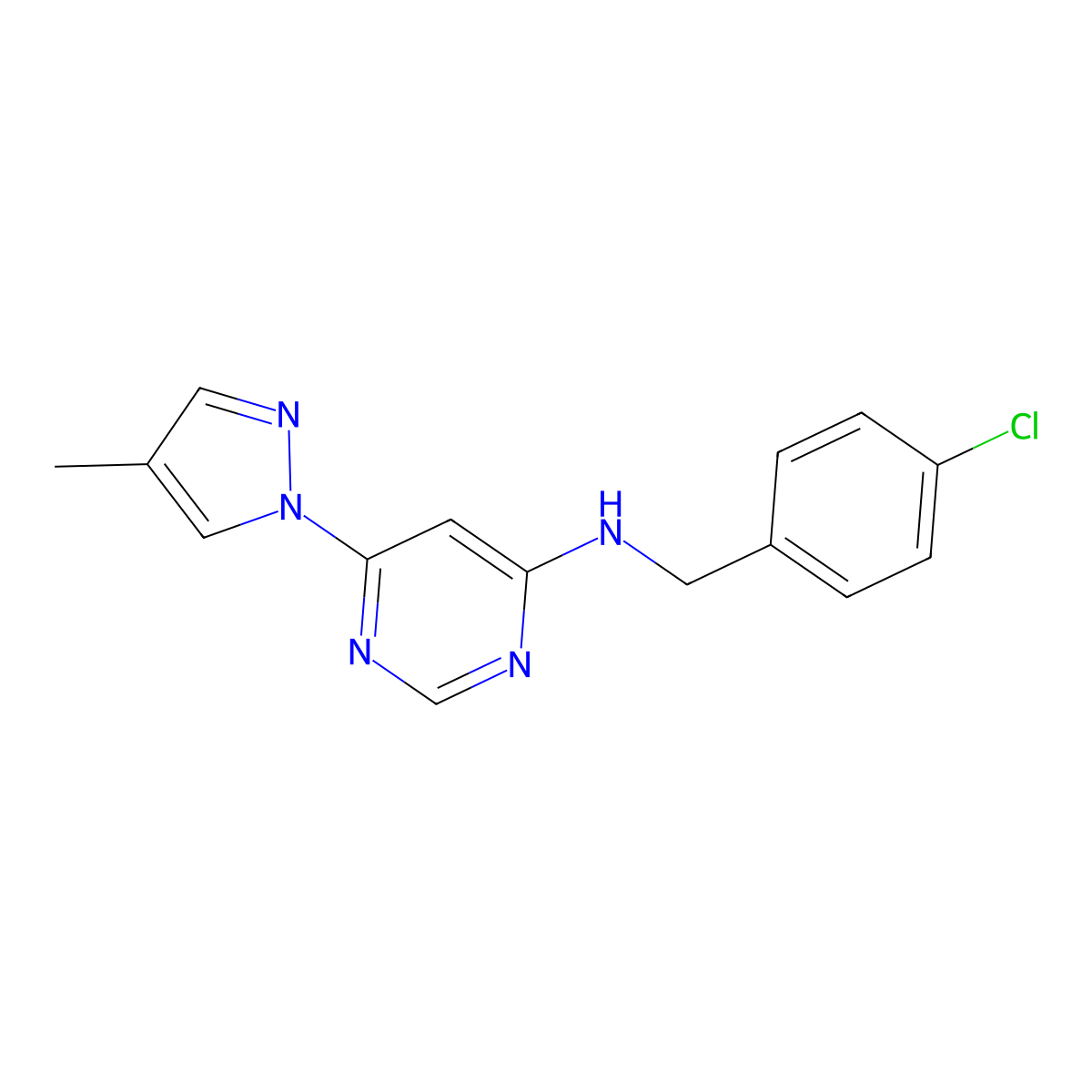 N-[(4-chlorophenyl)methyl]-6-(4-methyl-1H-pyrazol-1-yl)pyrimidin-4-amine molecular structure, CAS 2549046-25-3