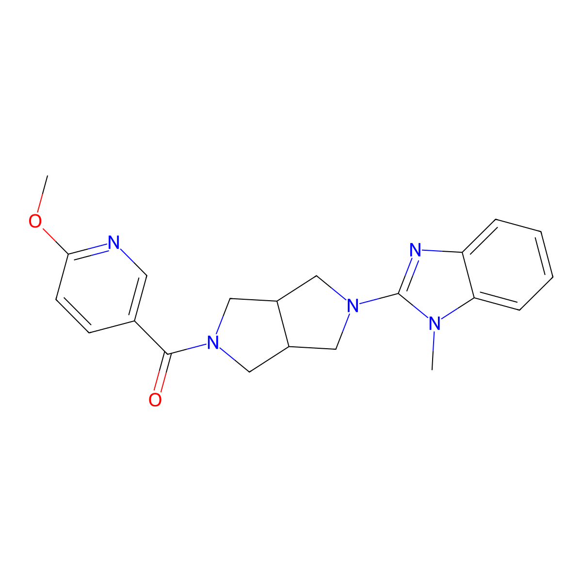 2-[5-(6-methoxypyridine-3-carbonyl)-octahydropyrrolo[3,4-c]pyrrol-2-yl]-1-methyl-1H-1,3-benzodiazole molecular structure, CAS 2549046-69-5