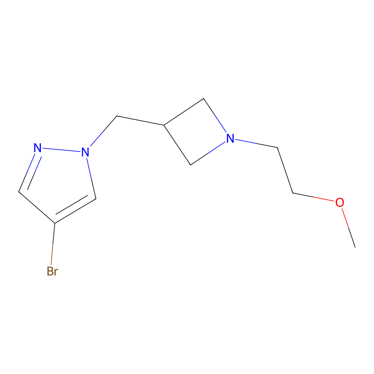 4-bromo-1-{[1-(2-methoxyethyl)azetidin-3-yl]methyl}-1H-pyrazole molecular structure, CAS 2549046-72-0
