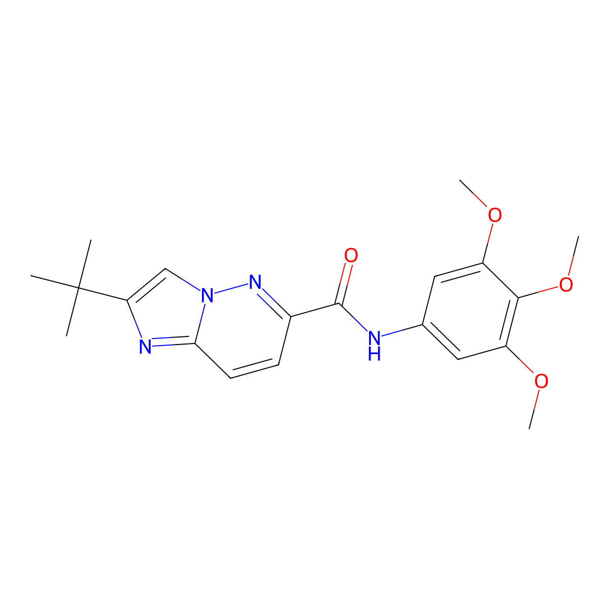 2-tert-butyl-N-(3,4,5-trimethoxyphenyl)imidazo[1,2-b]pyridazine-6-carboxamide molecular structure, CAS 2549046-75-3