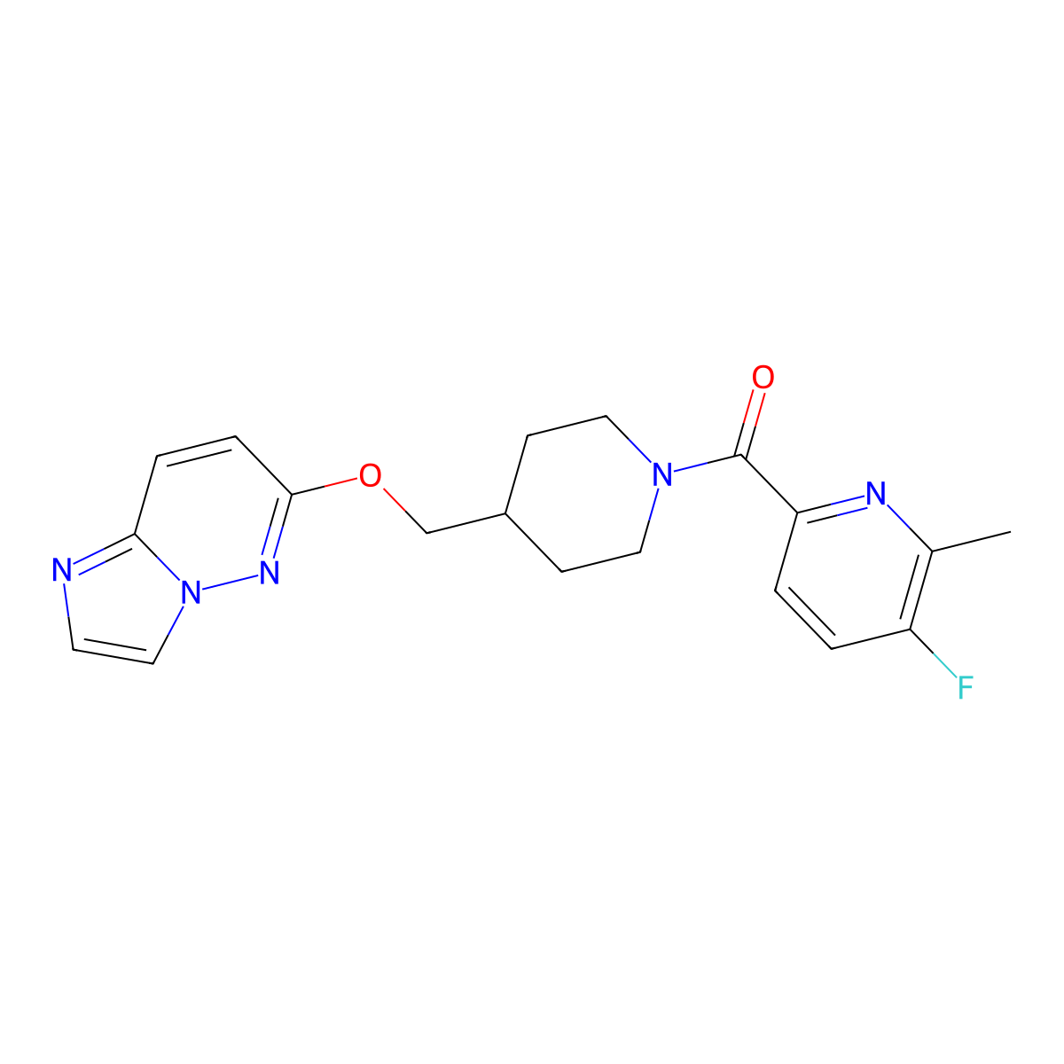 3-Fluoro-6-[4-({imidazo[1,2-b]pyridazin-6-yloxy}methyl)piperidine-1-carbonyl]-2-methylpyridine molecular structure, CAS 2549046-76-4