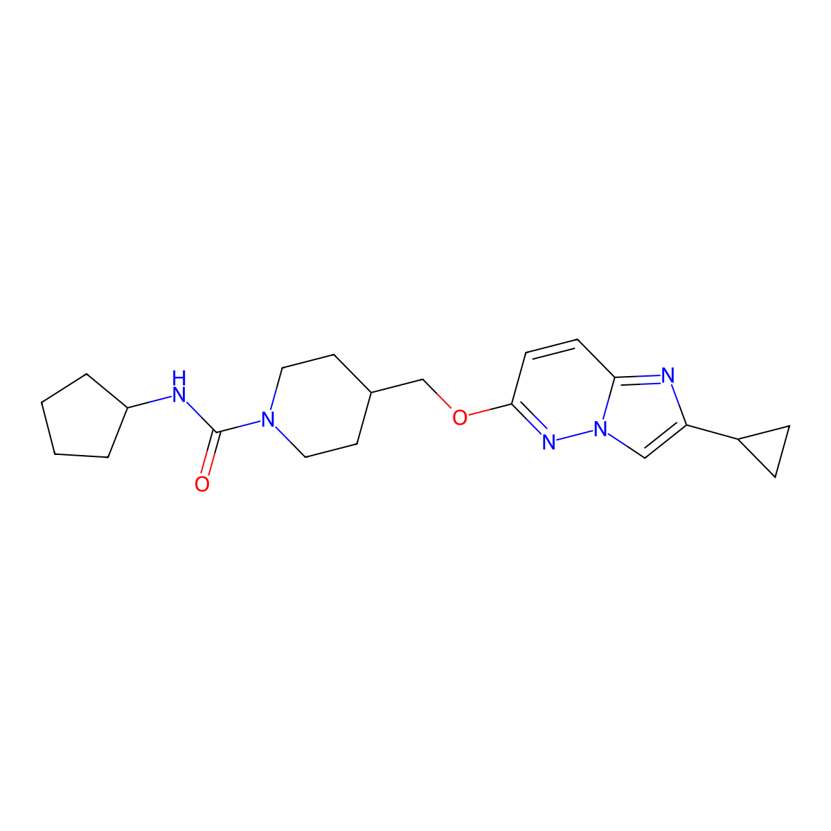 N-cyclopentyl-4-[({2-cyclopropylimidazo[1,2-b]pyridazin-6-yl}oxy)methyl]piperidine-1-carboxamide molecular structure, CAS 2549046-78-6
