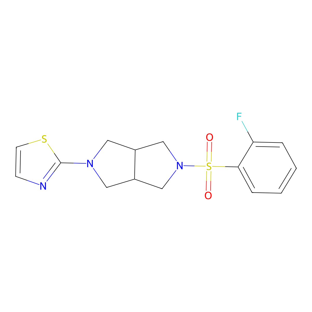 2-[5-(2-Fluorobenzenesulfonyl)-octahydropyrrolo[3,4-c]pyrrol-2-yl]-1,3-thiazole molecular structure, CAS 2549046-79-7
