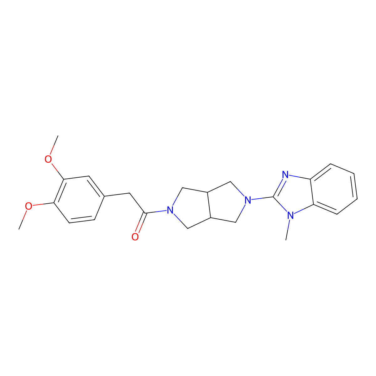 2-(3,4-dimethoxyphenyl)-1-[5-(1-methyl-1H-1,3-benzodiazol-2-yl)-octahydropyrrolo[3,4-c]pyrrol-2-yl]ethan-1-one molecular structure, CAS 2549046-82-2