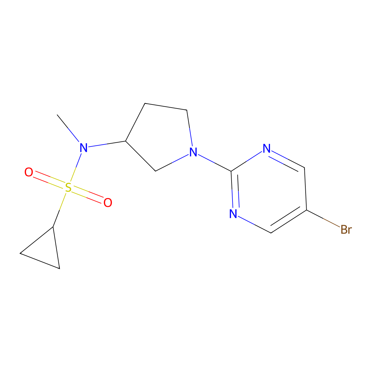N-[1-(5-bromopyrimidin-2-yl)pyrrolidin-3-yl]-N-methylcyclopropanesulfonamide molecular structure, CAS 2549046-84-4