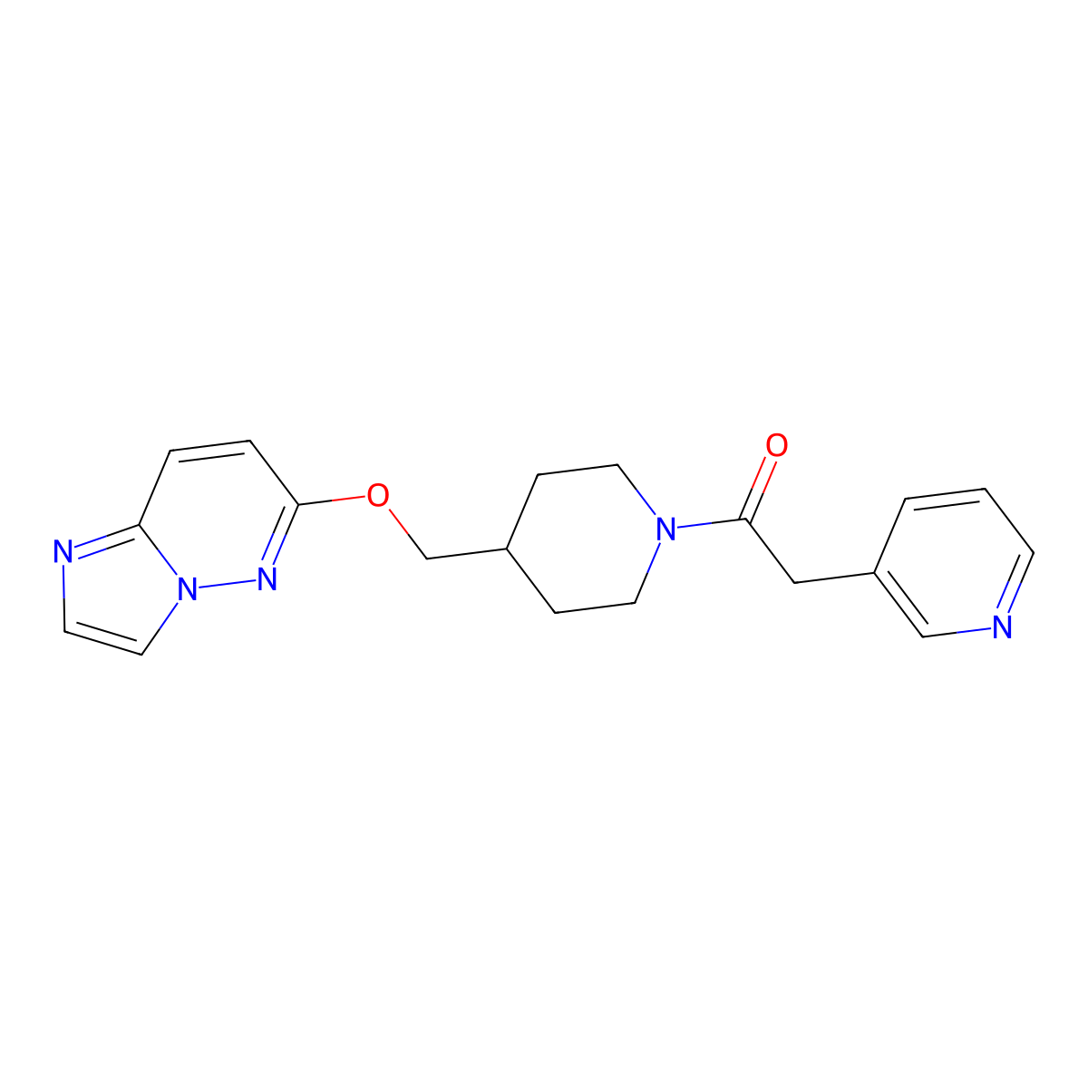 1-[4-({Imidazo[1,2-b]pyridazin-6-yloxy}methyl)piperidin-1-yl]-2-(pyridin-3-yl)ethan-1-one molecular structure, CAS 2549046-86-6