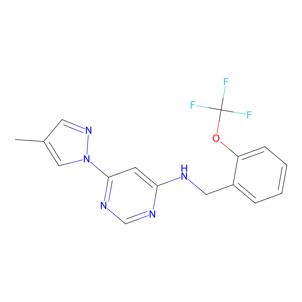 6-(4-methyl-1H-pyrazol-1-yl)-N-{[2-(trifluoromethoxy)phenyl]methyl}pyrimidin-4-amine molecular structure, CAS 2549046-91-3