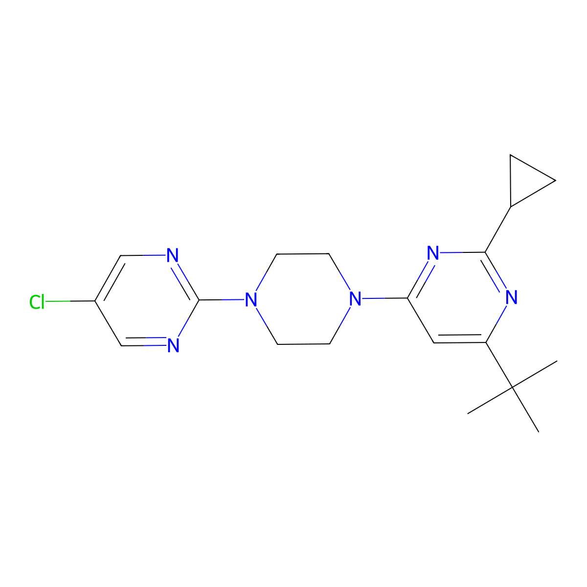 4-Tert-butyl-6-[4-(5-chloropyrimidin-2-yl)piperazin-1-yl]-2-cyclopropylpyrimidine molecular structure, CAS 2549046-92-4