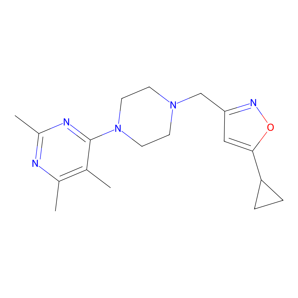 4-{4-[(5-Cyclopropyl-1,2-oxazol-3-yl)methyl]piperazin-1-yl}-2,5,6-trimethylpyrimidine molecular structure, CAS 2549046-98-0