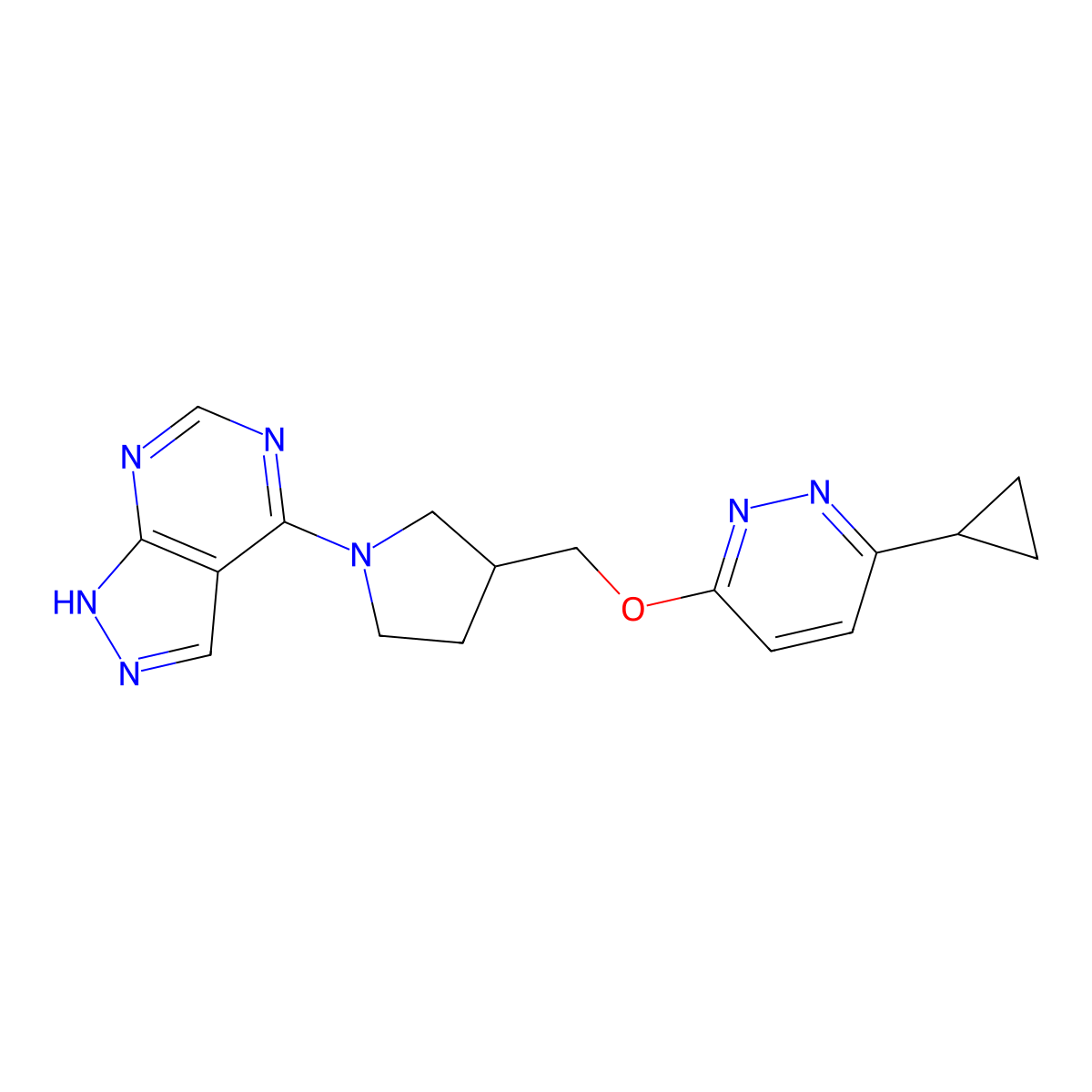3-cyclopropyl-6-[(1-{1H-pyrazolo[3,4-d]pyrimidin-4-yl}pyrrolidin-3-yl)methoxy]pyridazine molecular structure, CAS 2549047-01-8