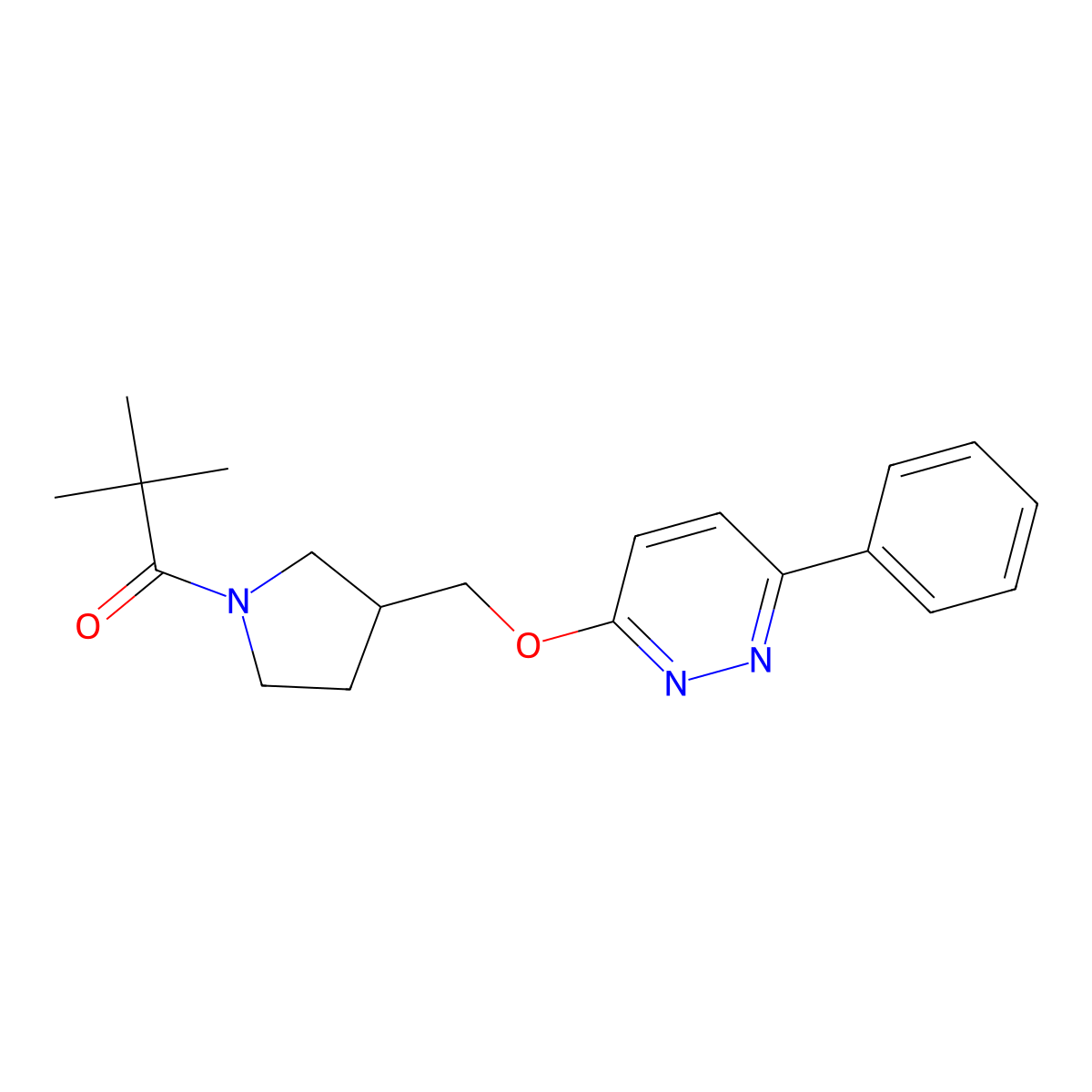 2,2-Dimethyl-1-(3-{[(6-phenylpyridazin-3-yl)oxy]methyl}pyrrolidin-1-yl)propan-1-one molecular structure, CAS 2549047-02-9