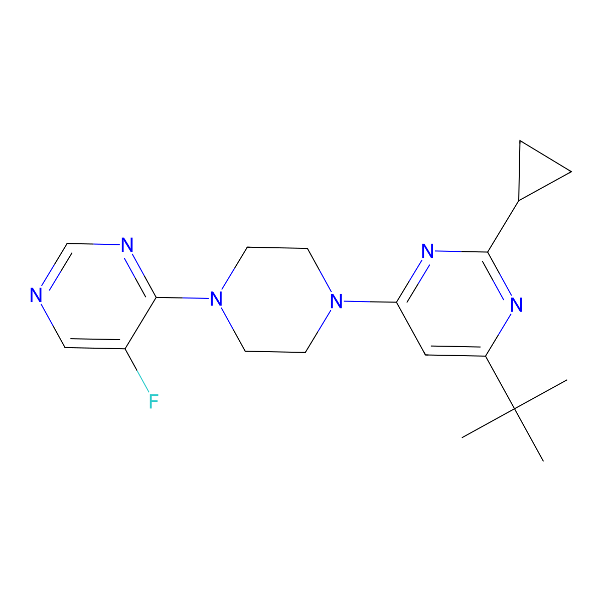 4-Tert-butyl-2-cyclopropyl-6-[4-(5-fluoropyrimidin-4-yl)piperazin-1-yl]pyrimidine molecular structure, CAS 2549047-05-2