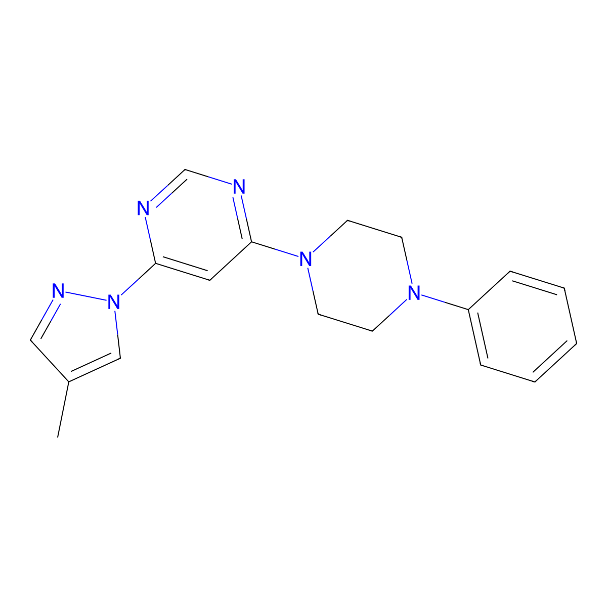 4-(4-methyl-1H-pyrazol-1-yl)-6-(4-phenylpiperazin-1-yl)pyrimidine molecular structure, CAS 2549047-10-9