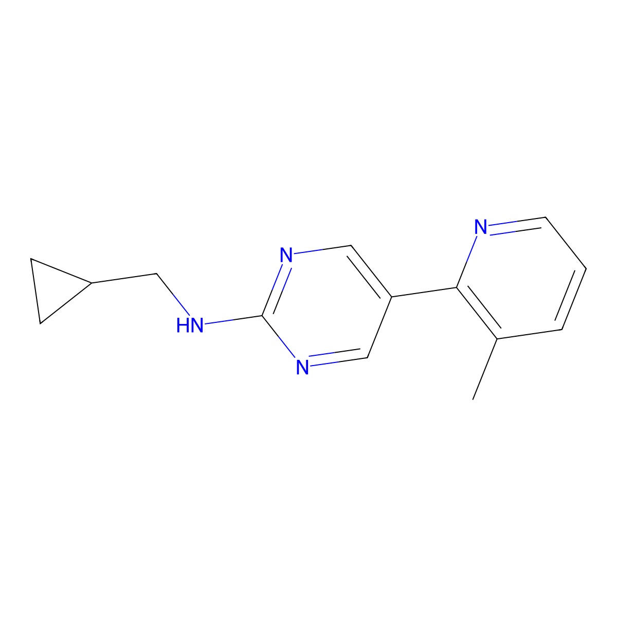 N-(cyclopropylmethyl)-5-(3-methylpyridin-2-yl)pyrimidin-2-amine molecular structure, CAS 2549047-14-3