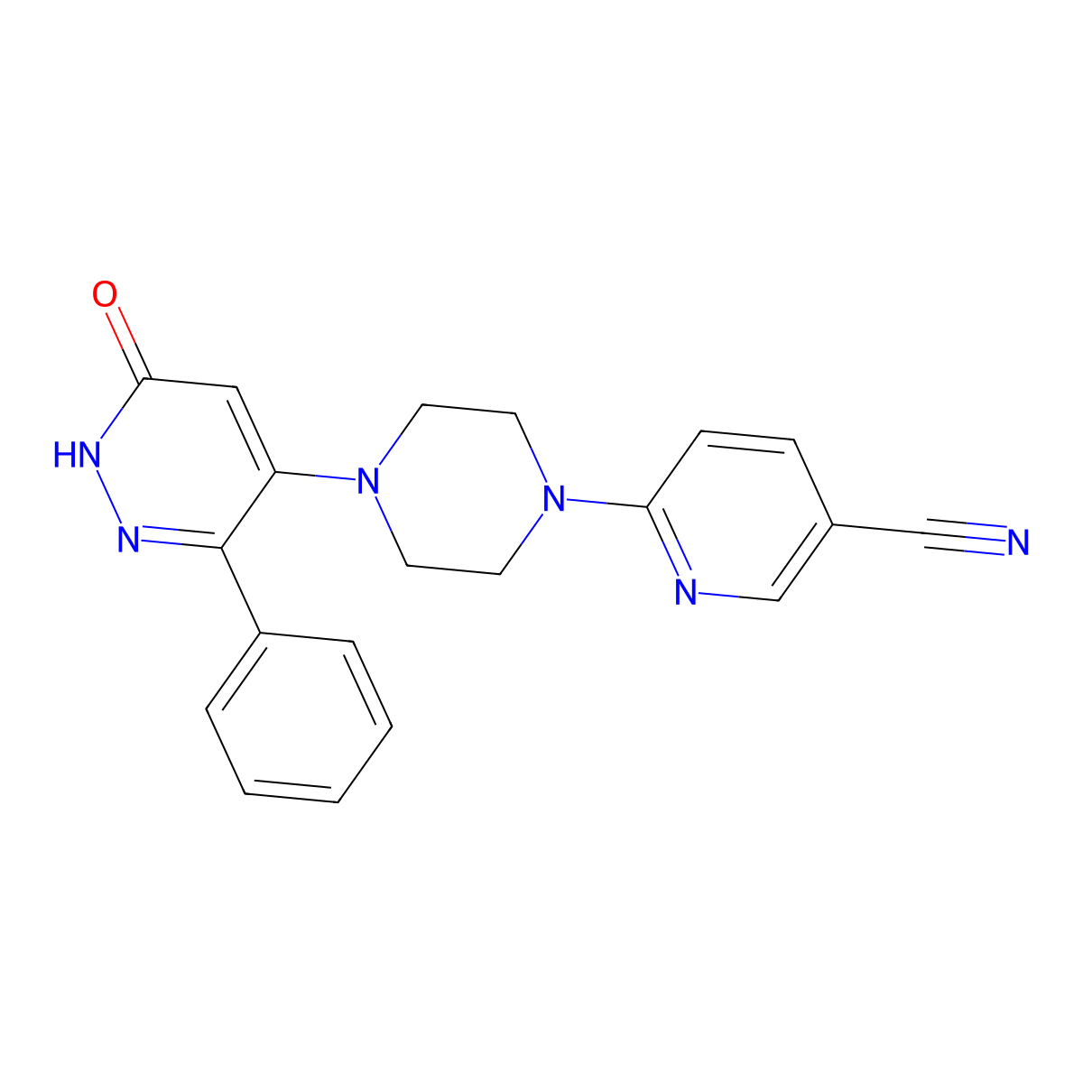 6-[4-(6-Oxo-3-phenyl-1,6-dihydropyridazin-4-yl)piperazin-1-yl]pyridine-3-carbonitrile molecular structure, CAS 2549047-15-4