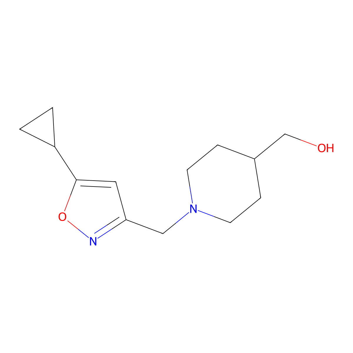 {1-[(5-Cyclopropyl-1,2-oxazol-3-yl)methyl]piperidin-4-yl}methanol molecular structure, CAS 2549047-18-7