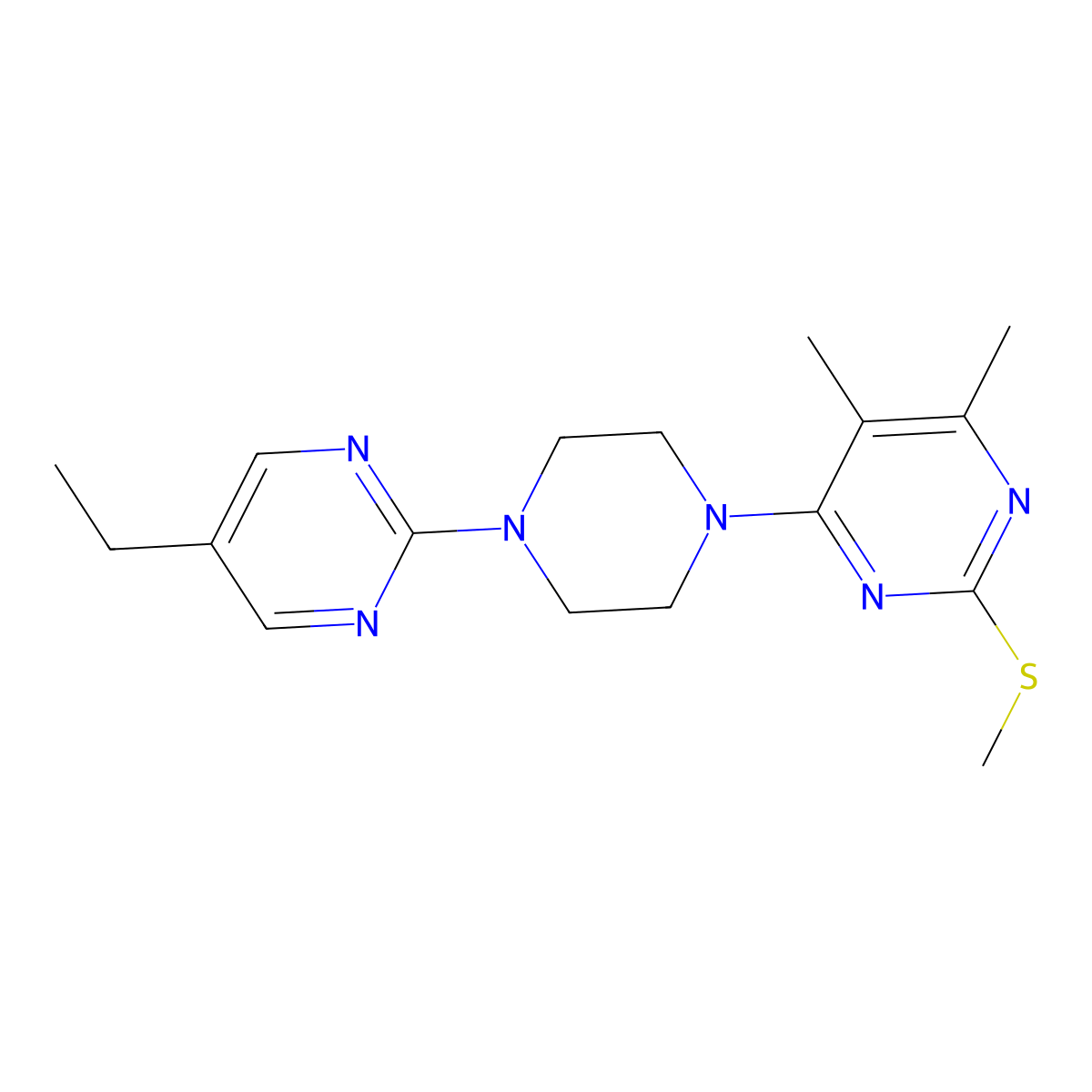 4-[4-(5-Ethylpyrimidin-2-yl)piperazin-1-yl]-5,6-dimethyl-2-(methylsulfanyl)pyrimidine molecular structure, CAS 2549047-19-8