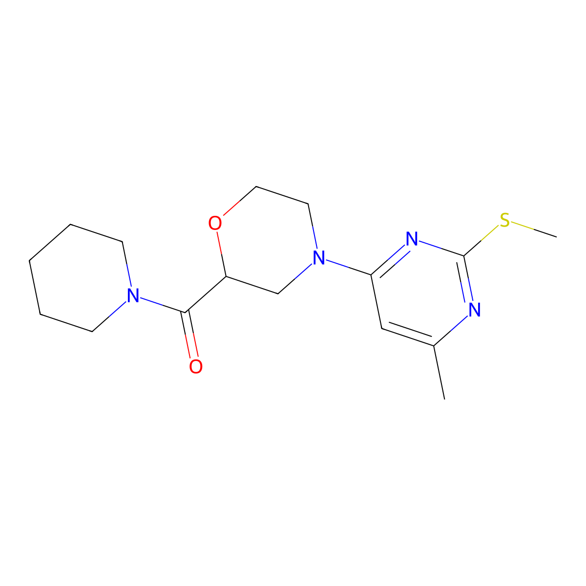 4-[6-Methyl-2-(methylsulfanyl)pyrimidin-4-yl]-2-(piperidine-1-carbonyl)morpholine molecular structure, CAS 2549047-22-3