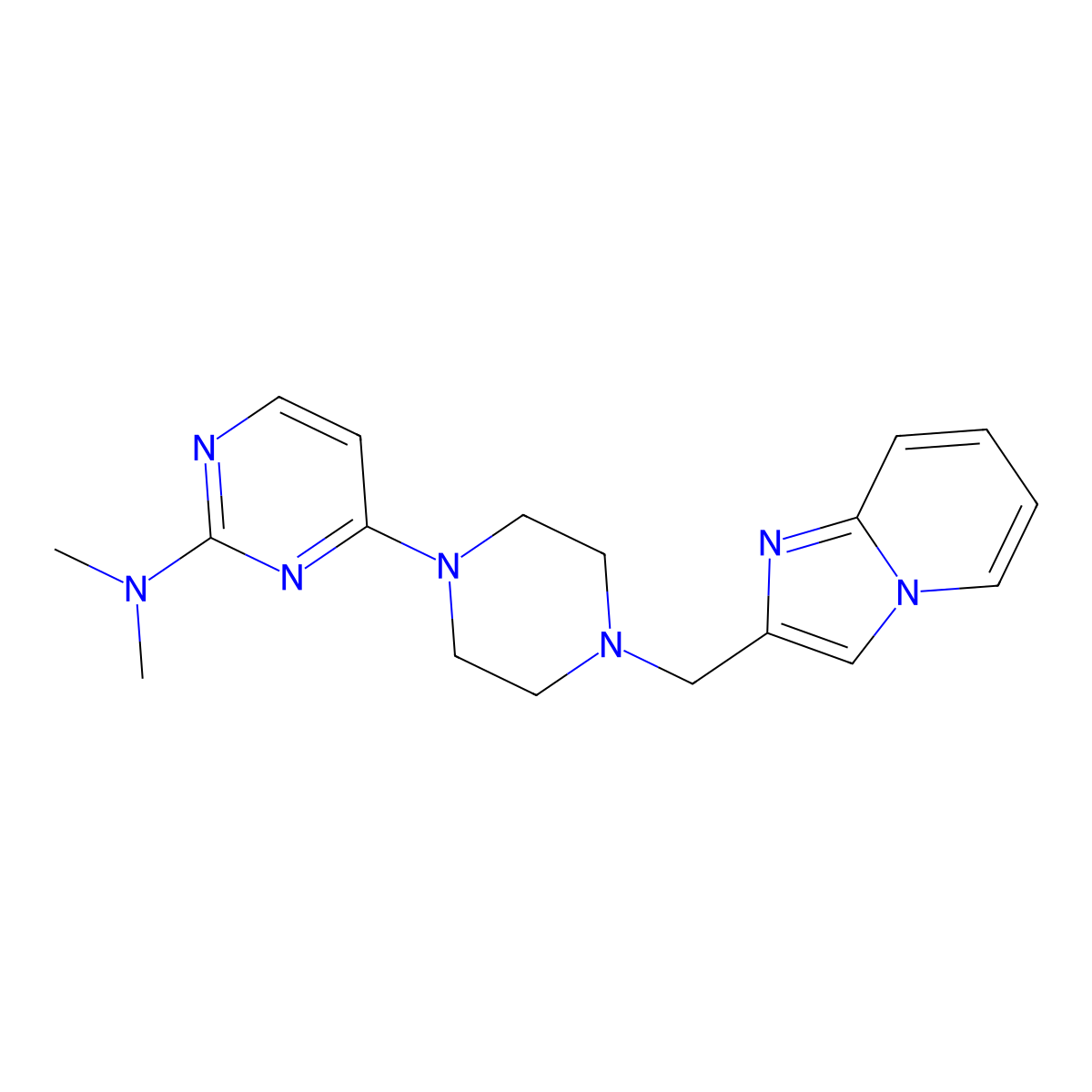 4-[4-({imidazo[1,2-a]pyridin-2-yl}methyl)piperazin-1-yl]-N,N-dimethylpyrimidin-2-amine molecular structure, CAS 2549047-36-9