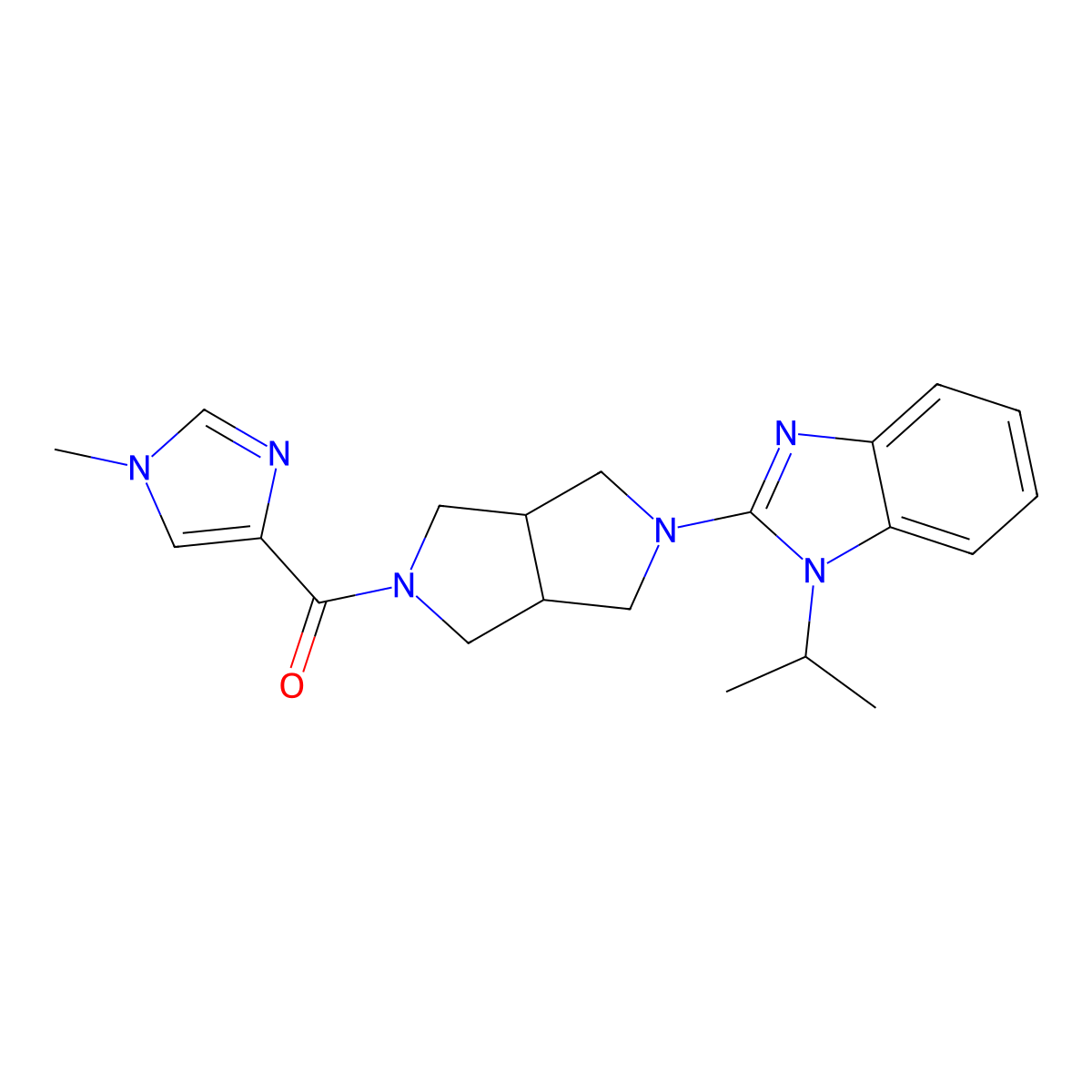 2-[5-(1-methyl-1H-imidazole-4-carbonyl)-octahydropyrrolo[3,4-c]pyrrol-2-yl]-1-(propan-2-yl)-1H-1,3-benzodiazole molecular structure, CAS 2549047-40-5