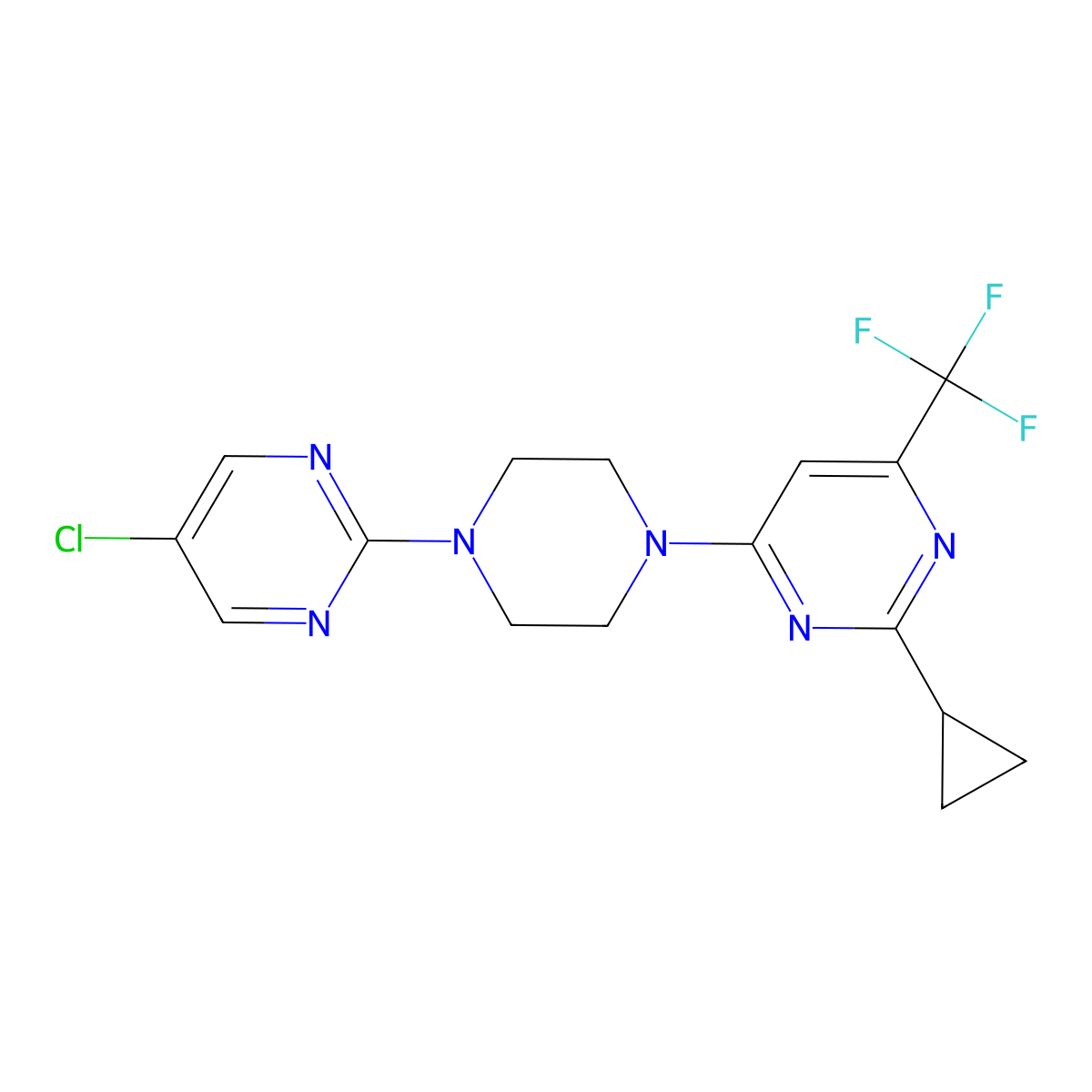 4-[4-(5-Chloropyrimidin-2-yl)piperazin-1-yl]-2-cyclopropyl-6-(trifluoromethyl)pyrimidine molecular structure, CAS 2549047-45-0