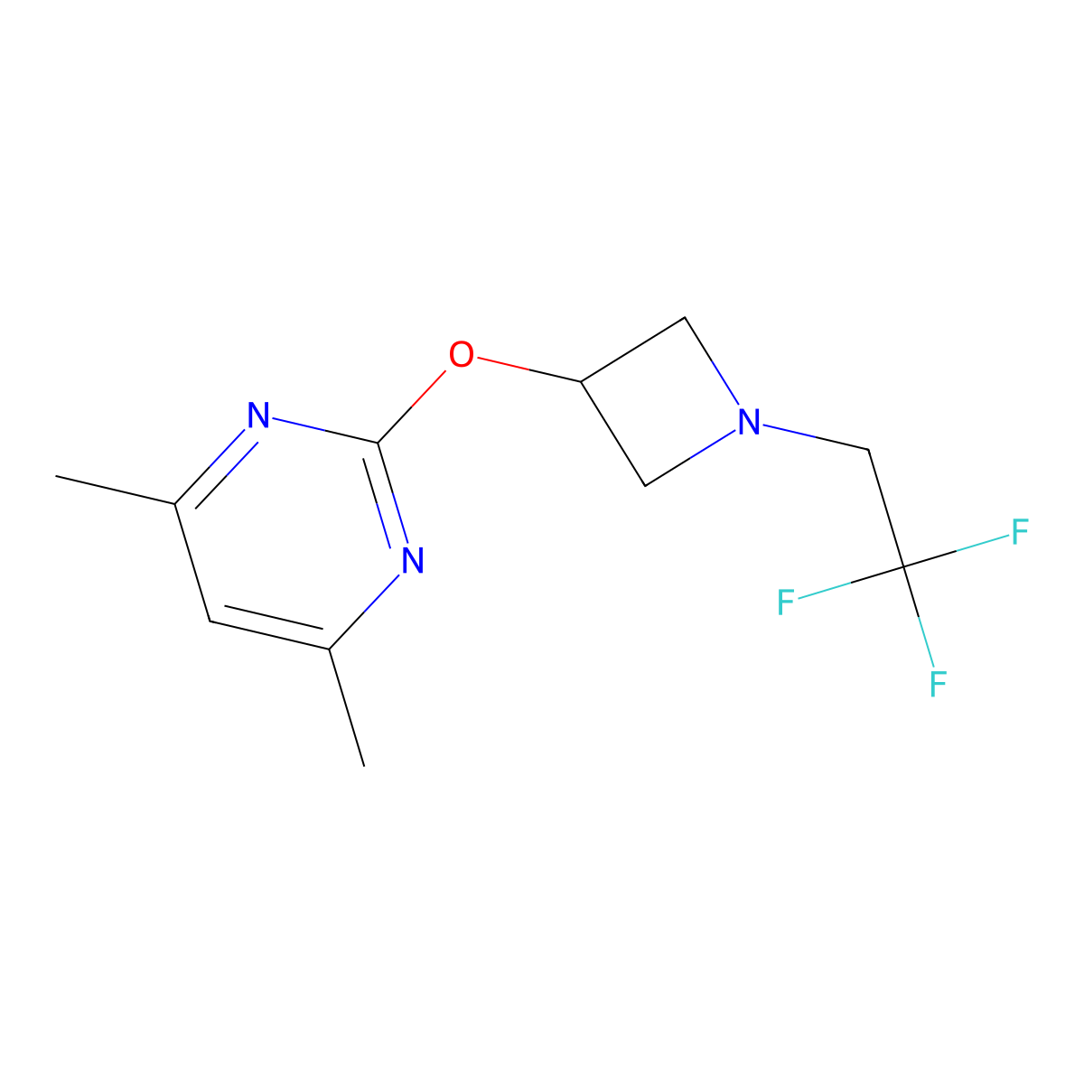 4,6-Dimethyl-2-{[1-(2,2,2-trifluoroethyl)azetidin-3-yl]oxy}pyrimidine molecular structure, CAS 2549047-55-2
