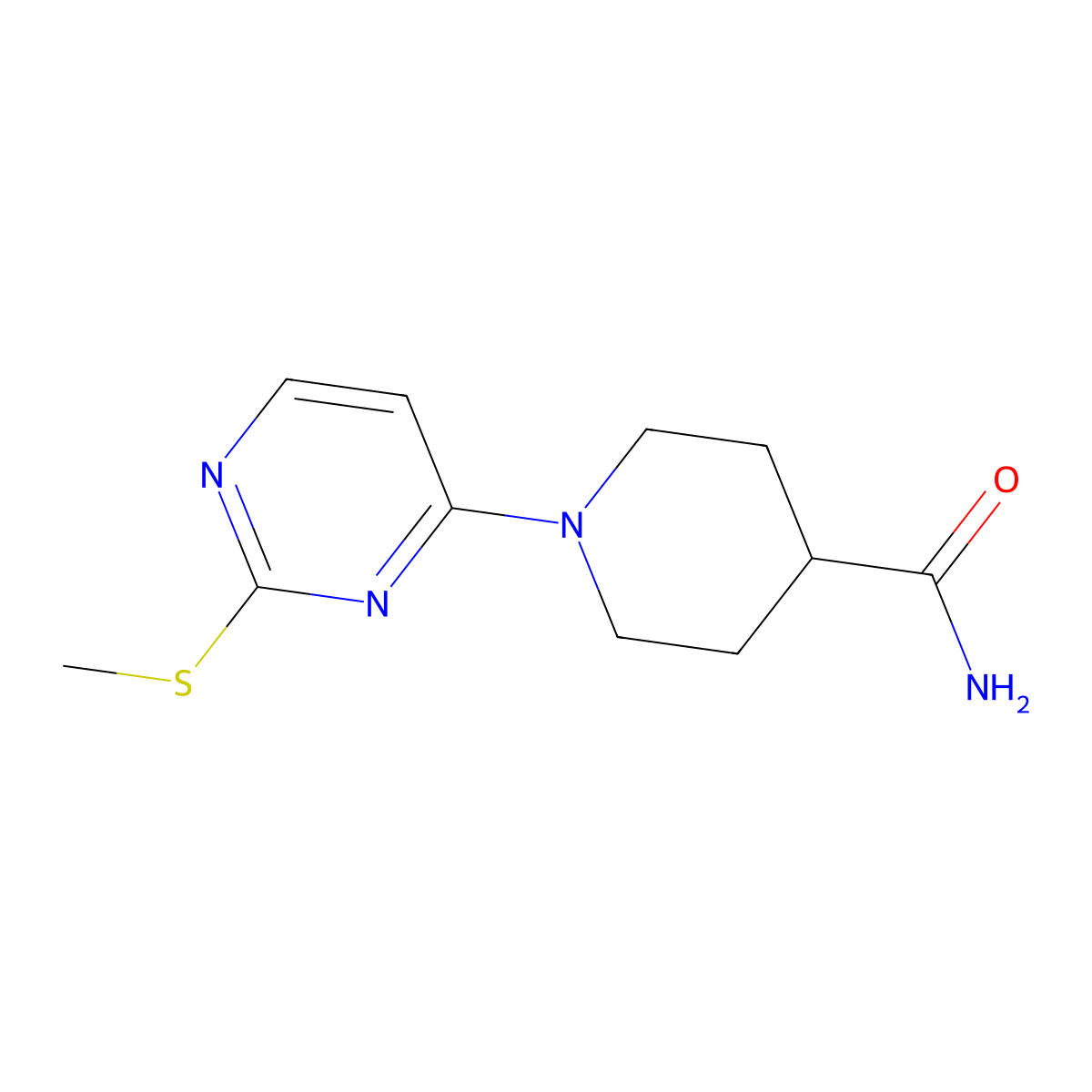 1-[2-(Methylsulfanyl)pyrimidin-4-yl]piperidine-4-carboxamide molecular structure, CAS 2549047-56-3